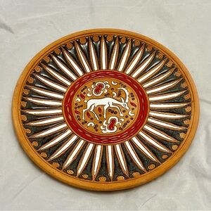 Bonis Pottery Terracotta Decorative Enamel Plate Rhodes Greece 8.5", Vintage EUC